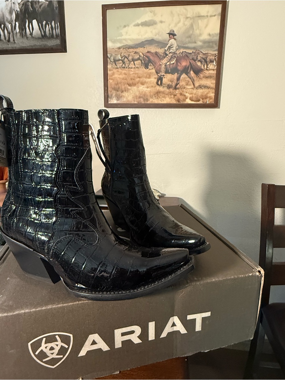 Ariat Women’s Black Croc-Embossed Western Ankle Boots